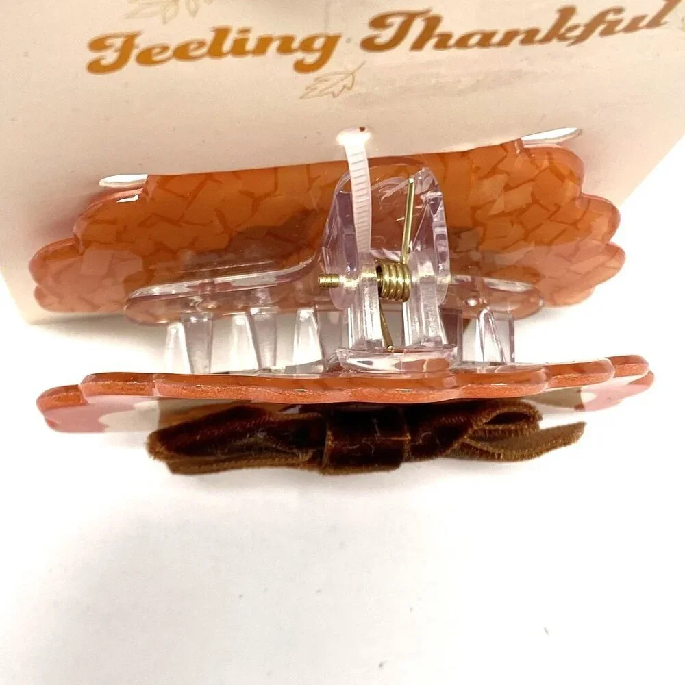 Target Thanksgiving Turkey Claw Hair Clip Velvet Brown Ribbon Brown/Orange